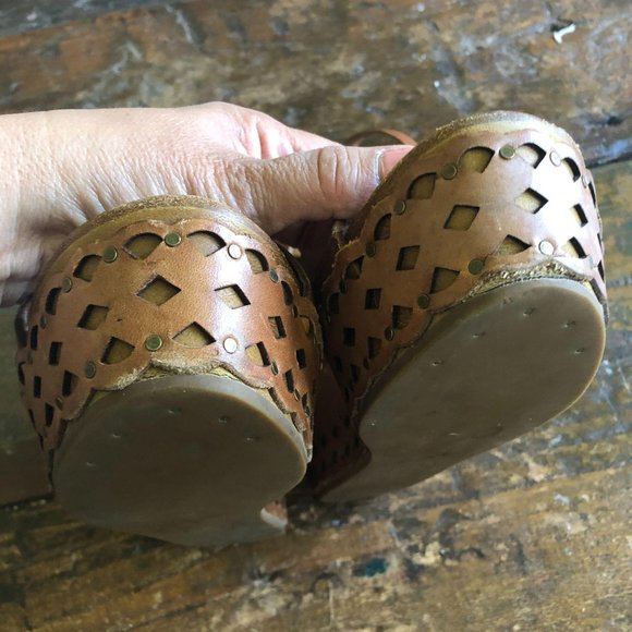 Platform chunky block heel wedge leather boho sand - Picture 4 of 12